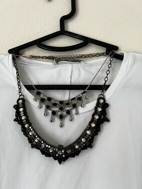 Two Black and Silver Layered Necklace - Unbranded
